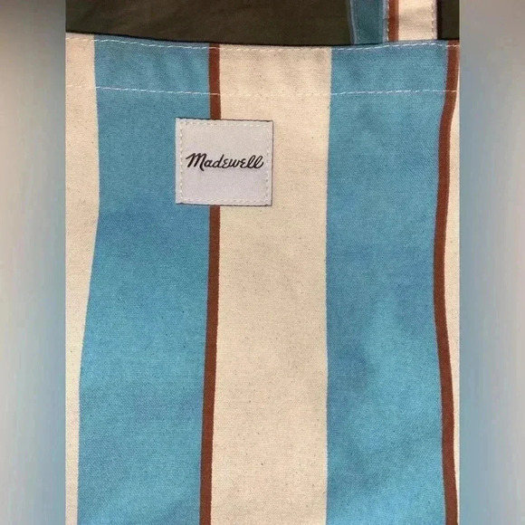 Madewell Blue and Cream Striped Canvas Tote Bag - Picture 2 of 6